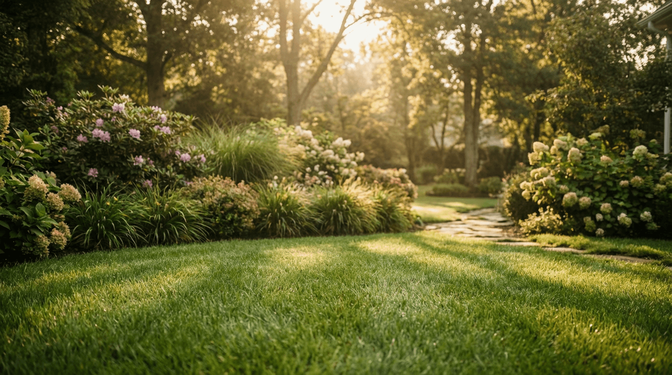 Clean backyard with a dog near a closed gate